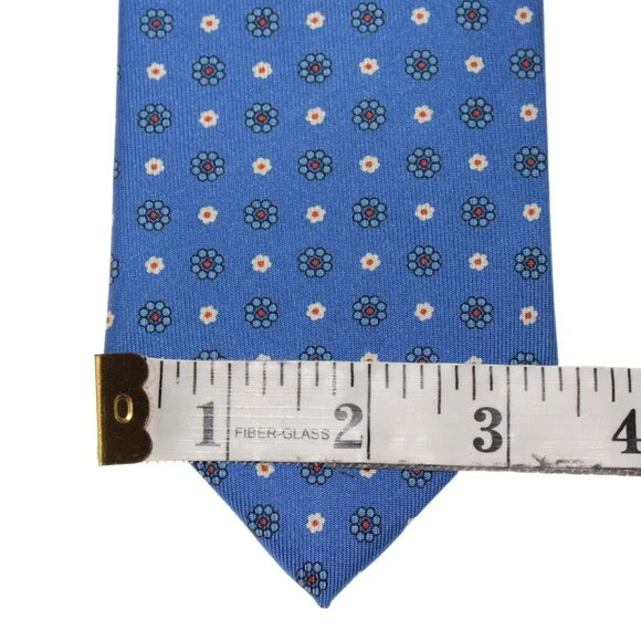 Drake's NWT Neck Tie in Blue with White & Orange Mini Floral Print 100% Silk